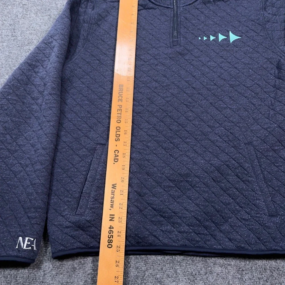 Marine Layer Quilted Quarter Zip Pullover Men Large NEA Graphic Navy Blue Preppy